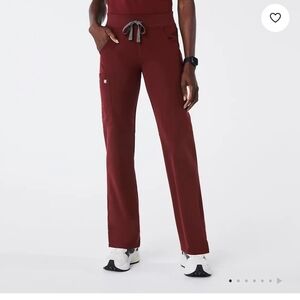 Figs Women's Maroon Straight-Leg Scrub Pants with Contrast Drawstring